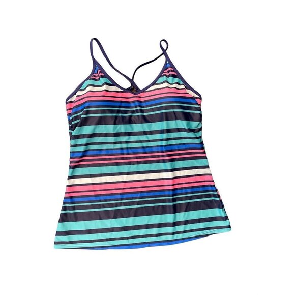 Women’s Striped Tankini Top with Crossing Straps Padded Bra Sz L - Picture 1 of 5